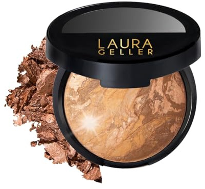 LAURA GELLER Baked Balance-n-Glow Illuminating Powder Foundation (Tan) Buildable Sheer to Light Coverage Baked Foundation, Satin Finish