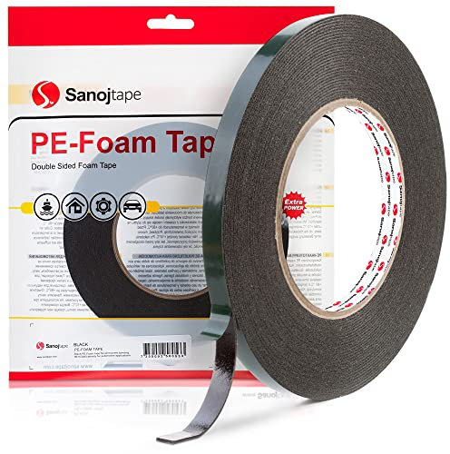 Sanojtape Double Sided Foam Tape Black 9mm x 10m Heavy Duty Mounting Tape Number Plate Sticky Adhesive, LED, Profiles Permanent Strong Glue