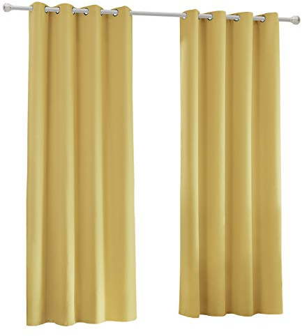 Laneetal Verdunklungsvorhang mit Ösen 2 Stücke Leichter Thermovorhang Blickdicht Verdunklungsgardine in Gelb 135x225 cm Thermogardine für Schlafzimmer Gardine Lichtundurchlässig