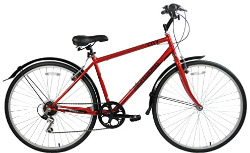 Professional City 700c Wheel Mens Hybrid Touring Trekking Bike Bicycle 6 Speed Red 18 Frame