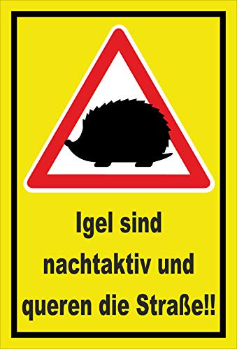 Melis-Folienwerkstatt Schild Achtung Igel - nachtaktiv - queren Straße – 30x20 cm – 3mm Aluverbund – Bohrlöcher – mehrere Größen/Materialien
