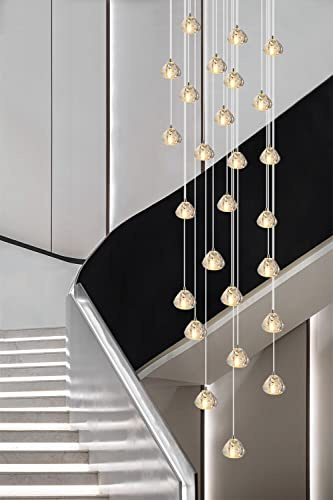LED Moderne Pendelleuchte Kristall Deckenlampe Villa Kronleuchter | Esszimmer Pendellampe Design Treppenhaus Hängelampe Höhenverstellbar lange Deckenleuchte Hängeleuchte Runde (26-flammig)