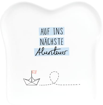 Grafik-Werkstatt Toast-Teller mit Spruch | Porzellan | Abenteuer, 14,5 x 15,5 cm, Weiß