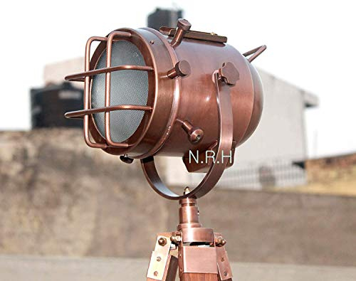 Lampada da terra in rame Marine Treppiede in legno Searchlight Spot Lampada Moderno Look Angolo Lampada da Terra