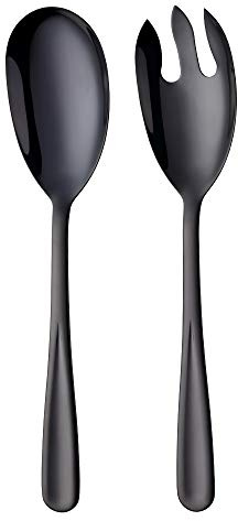 BISDARUN Salad Spoon and Fork Set Stainless Steel Salad Servers Set of 2, Black Large Serving Spoon and Fork 30.5 cm/12 inches Length