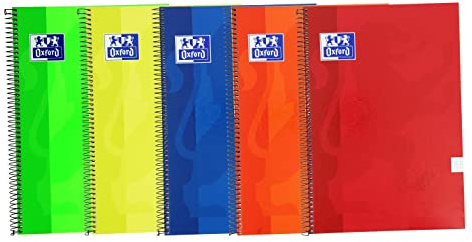Oxford, A4 anteckningsböcker, 4 x 4 x 4 extra lock, 80 ark. Pack 5 anteckningsböcker, levande blandade färger