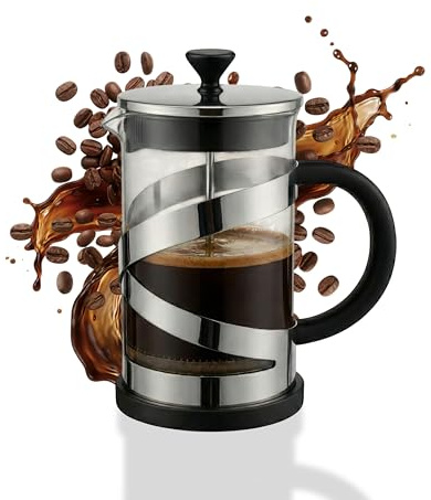 Cafetiere 8 Cup French Press, Coffee Press for Ground Coffee, Cafetiere Coffee Brewer with 3 Level Stainless Steel Filter & Heat Resistant Glass, Perfect for Coffee Lover Gifts, 21 oz/600 ML(Silver)