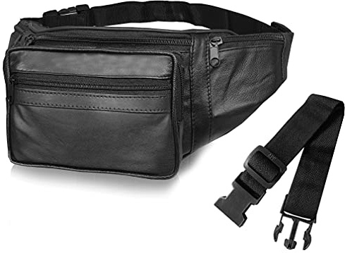 Roamlite Gürteltasche aus Leder – ideal für Urlaub und Reisen – Premium-Bauchtasche aus weichem Schaf-Nappaleder – 6 Reißverschlusstaschen – bis zu 117 cm Taille Geldgürtel RL286KEXT