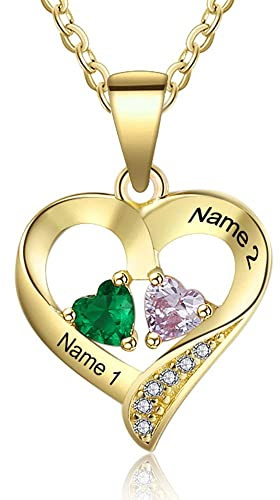 jewelora Personalisierte Damen Kette mit 2 Namen 925er Sterlingsilber Anhänger in Herzform Geschenk für Damen, Mütter, Ehefrauen, Freundinnen