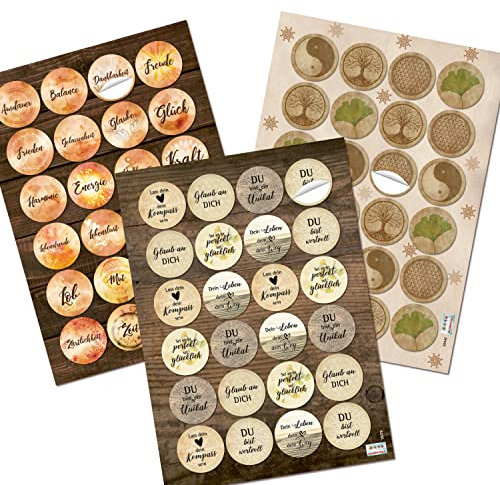 Logbuch-Verlag Sticker Sprüche Motivation Natur Liebe Lebensbaum Blume des Lebens Glück rund 4 cm selbstklebend für Karten