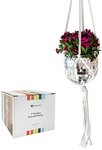 Havenstone Home 4 Mini Hanging Disco Ball Planter with Macrame Plant Hanger - for Indoor Plants - Includes Soft Macrame Cotton Rope Hanger - Home Décor, Room Décor, Patio or Boho Décor