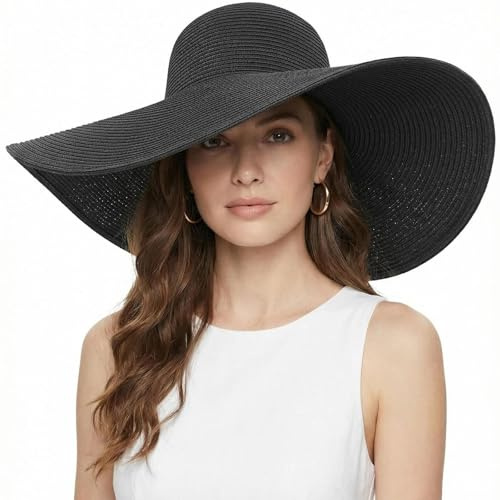 DRESHOW Donna Protezione Solare Cappello da Sole UV Paglia da Cappello della Cappello da Spiaggia Estate Cappello di Paglia Cappuccio UPF 50+