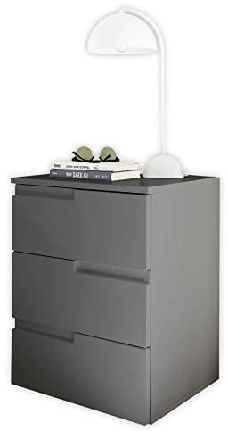 Stella Trading Nachttisch in Graphit matt - Moderner Nachtschrank mit Schubladen und viel Stauraum - 46 x 61 x 40 cm (B/H/T)