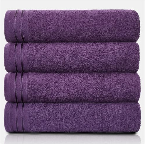 GC GAVENO CAVAILIA Large Towels Bath Sheet, Highly Absorbent Egyptian Cotton Towel Set, 4 Pack Extra Soft Large Bath Towel Purple, Quick Dry Bath Sheets, 450 GSM Washable Towels, 75X135 Cm