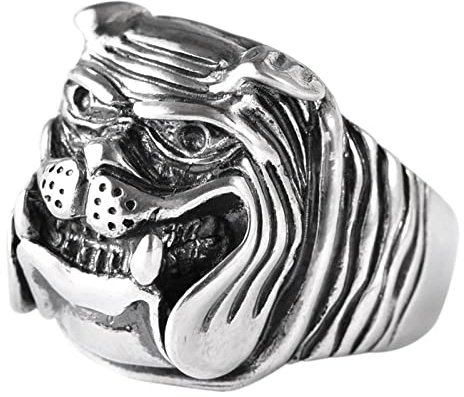 KnSam Ringe 925er Sterling Silber, Bulldogge Hip Hop Form Echt Silber Ring Herren, Band Ring, Gr.61 (19.4), Echtschmuck