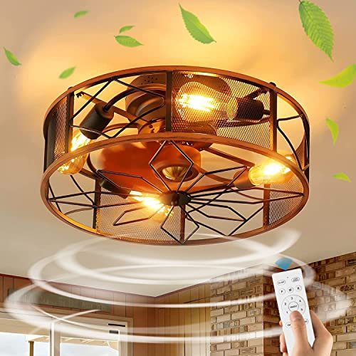 KZT Vintage Deckenventilator mit Beleuchtung Retro Deckenleuchte mit Ventilator und Fernbedienung Schlafzimmer Leise Deckenventilator mit Licht 6 Geschwindigkeiten Fan Licht für Wohnzimmer Büro (B)
