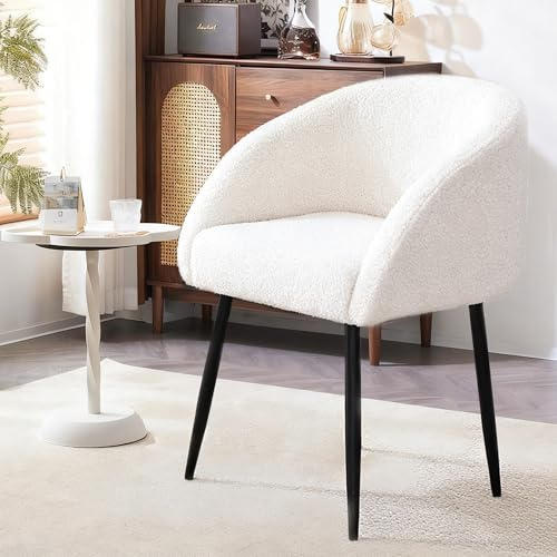 Mingone Sessel Wohnzimmer, Cocktailsessel mit Armlehnen Weiß | Moderner Loungesessel mit Armlehnen und schwarzen Metallbeinen,Bis 120KG Belastbar,für Schlafzimmer/Wohnzimmer/Schminktisch