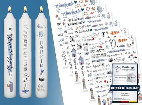 Sugeru® 6 PCS kerzenfolie(200+ Muster) DIN A5, Kerzentattoo Wassertransferdruck|wasserschiebefolie kerzen dekorieren| kerzenaufkleber sticker|Sprüche, Meer, Anker, Schiff, Hafen,Sommer(Ozean)