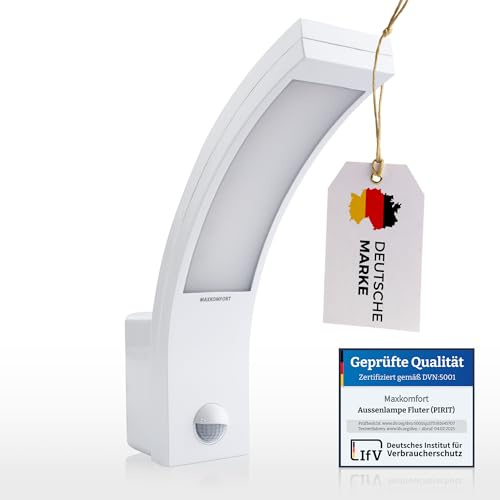 max K O M F O R T LED Aussenleuchte mit Bewegungsmelder PIRIT | 15W Weiß IP54 900 Lumen 4000K neutralweiß | Außenwandleuchte Außenlampe Sensor Strahler Fluter