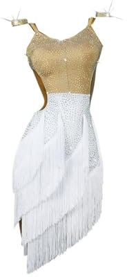 Costumes de Danse Vêtements à Franges compétition Professionnelle, Jupe de Salle de Bal, Costume de Danse Femmes, Grande Taille, Cabaret cha-cha(XL)