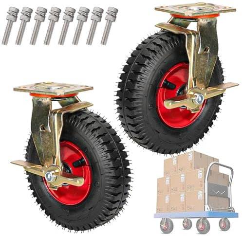 WORDFUN Rader Fuir Schubkarren, Air Luft Reifen, Transportrollen, Mit Bremse, Pannensichere, Leicht Zu Installieren, for Alle Arten Von Speisewagen-Trolleys, Metall Lenkrollen