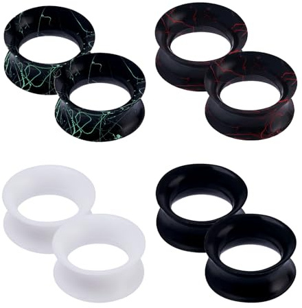 Longbeauty 8 Pcs/12 Pcs Set Schwarz Weiß Silikon Ohr Tunnel Set mit Punkten Ohr Piercing Schmuck 6mm-16mm