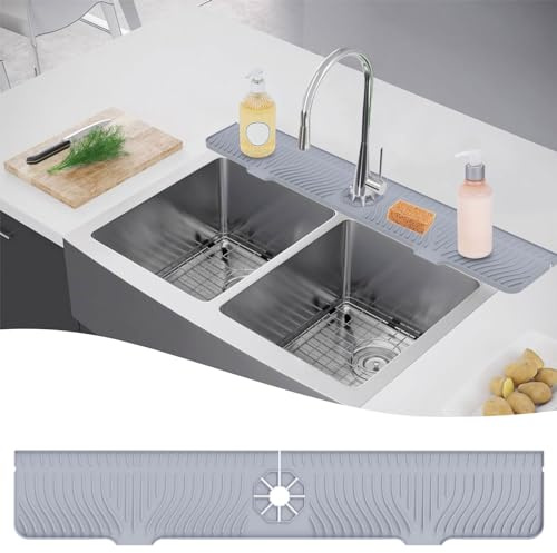 Paraspruzzi da 84 cm per Lavello da Cucina, Paraspruzzi in Silicone per Lavello, Tappetino di Scolo per Rubinetto, Stuoia in Silicone più Lunga per Lavello da Cucina e Bagno, Protettore Antigoccia per
