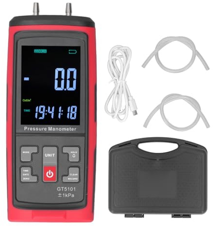 ±1KPa Hochgenaues Digitales Differenzdruckmessgerät, Digitales Differenzial-Unterdruckmessgerät, Mikrodruck-Anemometer-Barometer mit Datenprotokollierung für Chemie und Metallurgie