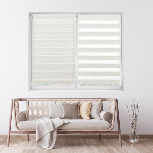 ECOMMERC3 | Estor Enrollable Noche y Día Sin Taladrar Tamaño 52x180 - Estor Easyfix SIN Herramientas Tamaño Tela 49x175 - Estor Noche y Día Lino