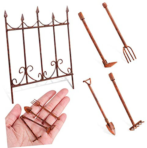 VANZACK 5 STK Ornamente Gartenhandspaten Mini-Zen-gartenzubehör Spielzeug Spielen Gartendekoration Zen-Garten-Sand-kit Modell Miniatur Eisen Landwirtschaftliche Werkzeuge