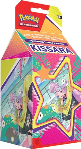 Kissara Premium-Turniersammlung des Pokémon TCG (eine holografische Karte, DREI holografische Karten und sechs Erweiterungspackungen), italienische Ausgabe