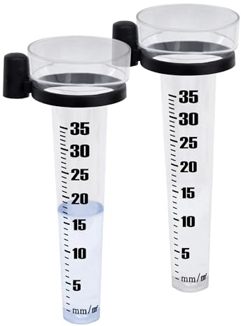 Spetebo Regenmesser 25 cm mit Skala und Halterung - 2er Set - Niederschlagsmesser aus Kunststoff für Wetterstationen - Wassermengenmesser Wetterstation Zubehör Pluviometer Ombrometer Regenmengenmesser