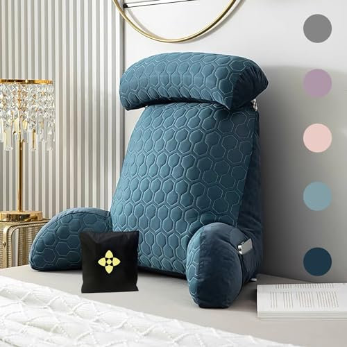 CCTSA Therapeutic Back Support Reading Pillow for Bed, Reading Pillow/Lumbar Support Cushion with Armrest, Bed Seat Relax Pillow with Washable Cover and Pouch, Great as Backrest for Books or Gaming