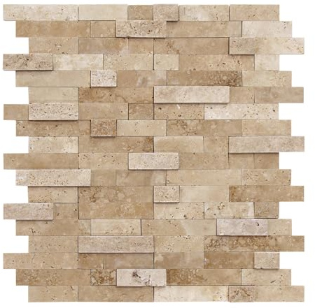 SUNWINGS 5-Sheet Peel and Stick Mosaic Natural 3D Stone Self Adhesive Marble Tiles, 11.5 x 10.7 Stick on Backsplash for Kitchen Bathroom Fireplace Vanity, Beige