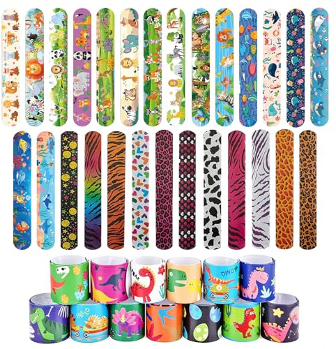 Yolistar Slap Bracelet 40 pcs, Motifs/Animaux Forestiers/Animaux Marins/Dinosaures Slap Bandes, Faveurs pour la Fête, Cadeaux Anniversaire, Cadeau Jouet pour Garçons Filles, Modèle Aléatoire