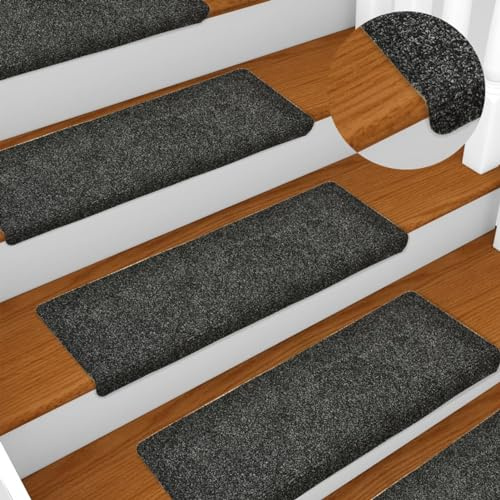 LAPOOH Trappmattor 15 st nålstans 65 x 21 x 4 cm grå, trappskydd halkfria mattor, trappmattor självhäftande – 134562
