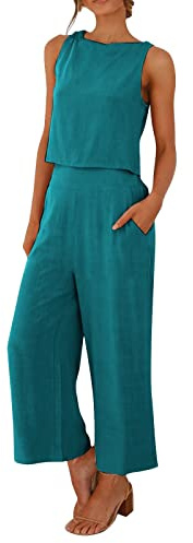 Gyaimxfu 2024 Conjunto Chandal Deportivo Mujer Verano Moda Algodón y Lino Suelto Pantalon y Blusa Fresco y Transpirable Vacaciones Ropa Para El Hogar Fiesta Oficina Negocios Vestir Playa