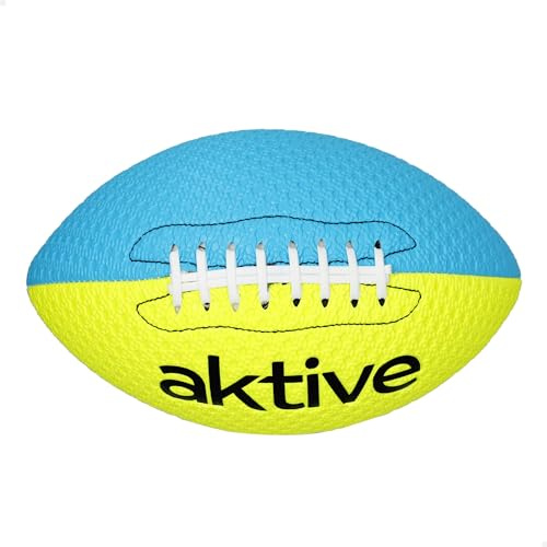 AKTIVE Pallone da rugby in PVC, diametro 22 cm, taglia 5, colore giallo fosforito e blu, resistente e durevole, facile da impugnare, ideale per allenamenti all'aperto, sport, palla, palline (54209)