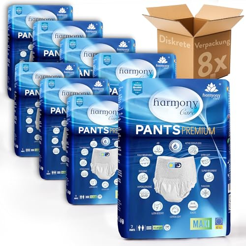 Harmony Care® MAXI absorbantes couches adultes – discrètes Protection urinaire pour homme et femme – Culotte Incontinence Pants, taille L – pack de 64 pièces d’essai