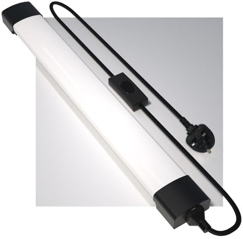 Amdelne 6000k Led Batten Light, 5FT, 45W Plug in Ceiling Light Led, IP65 Ceiling Strip Lights Workshop Lighting for Garage, Office, Bedroom, Living Room,Wall, Kitchen, Shed, Outdoor（Black ）