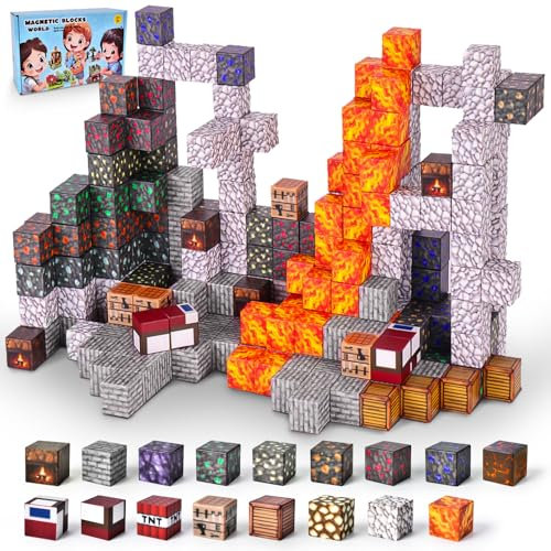 Ulikey Magnetische Bausteine, 80 Stück Magnetic Building Cubes 2.5CM Magnetische Würfel Set Bergwerke Magnetische Bauwelt Mine Magnet Welt für Jungen und Mädchen ab 3 4 5 6 7Jahren (Bergmann Lava)