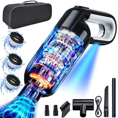 LIKE SHOW Handheld Vacuum Cleaner, 15000-18000PA Suction Wet & Dry Vacuum Cleaner 30min Run Time,Type-C Charging, Lightweight and Portable-with 3 Filters&1 Storage Bag for Car, Pet, Home, Office