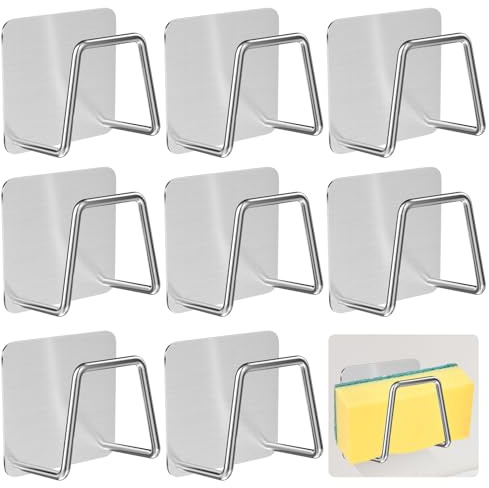 Gvolatee 8 Piezas Soporte Esponja Fregadero, Soporte para Esponja Sin Taladrar de Lavado de Cocina, Acero Inoxidable, Estante de Esponja de Cocina para Baño (Plateado) | Sin Taladrar de Lavado de Cocina, Acero Inoxidable, Estante de Esponja de Cocina para Baño