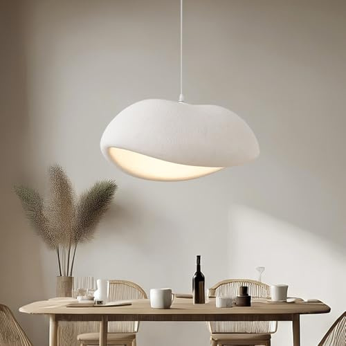 CNMKLM Moderne Wabi-sabi Pendelleuchte,Beige Weiß Wohnzimmer Hängeleuchte | E27-Fassung Schlafzimmer Pendellampe,Höhenverstellbare Polystyrol-Kronleuchter Für Für Esstisch Esszimmer(L/60 * 45 * 27CM)