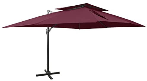 LAPOOH Ombrellone a Sbalzo con Doppia Copertura 400x300 cm Bordeaux,Ombrellone da Giardino,Ombrellone a Sbalzo,Ombrellone da Spiaggia-312381