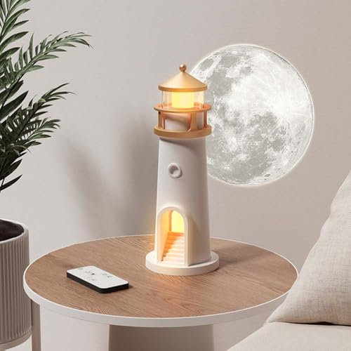 AoLa Dimmbar LED Tischlampe Kabellose Akku Nachtlicht Mit Fernbedienung Mond Projektion Leuchtturm Deko Batterie Nachtlampe Kinder Geschenk Für Weihnachten Geburtstag Erntedankfest Valentinstag