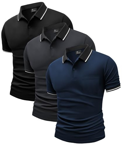 JACKETOWN Lot de 3 polos de golf à manches courtes légers et respirants pour adulte