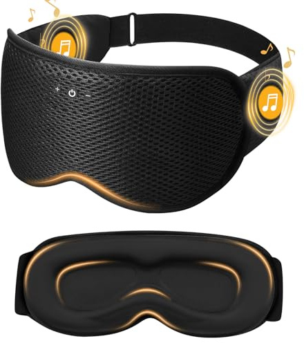 Bluetooth Sleep Mask with Removable 3D Contoured, Music Eye Mask for Sleep, Sleeping Headphones with Ultra-Thin Stereo Speakers for Side Sleepers