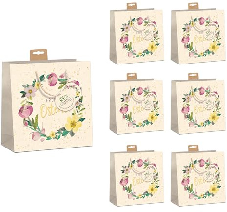 GreenLine Ostertüten 6 Stück - Small, 15x15x6cm | Geschenktaschen Ostern zum Befüllen, aus Zuckerrohrpapier 100% Baumfrei | Tüten für Ostern, Ostersäckchen, kleine Ostertütchen