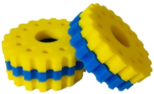 CPF-20000 Teichfilter Schwämme – Biologische Filterschaum Pads für CPF Druckteichfilter, Effiziente Teichfilter Medien, Dual-Dichte Schwamm Ersatz (3 x Gelbe Fein- & 2 x Blaue Grob-Schwämme, Ø 36 cm)
